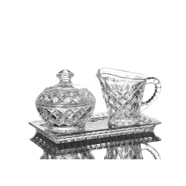 Набір для чаю цукорниця і молочник на підносі кришталеві, Diamond, Bohemia, 235