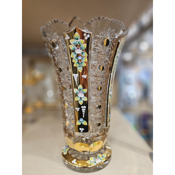 Ваза хрустальная 35,5 cm, лепка с золотом 24 К, ручная работа, Sonne Crystal